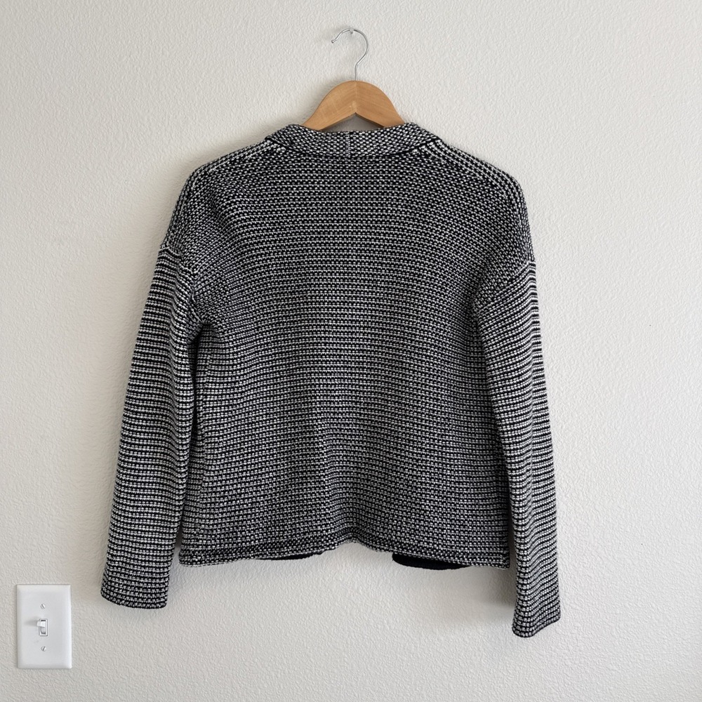 Madewell Cardigan Women Medium Black White Knit Tweed Open Front Cocoon Classic - Picture 4 of 6